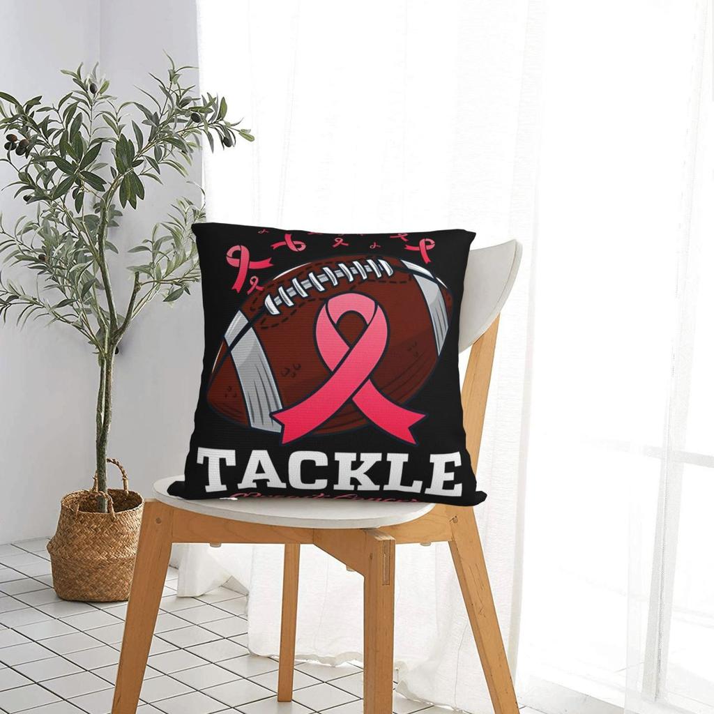 Tackle Breast Cancer Football Pink Ribbon Design Pillowcase Polyester Cushion Cover Decoration Pillow Case Cover Home Zipper