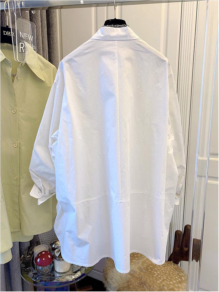 Women's Autumn Long Sleeve Loose Fit Pointed Collar Shirt Top