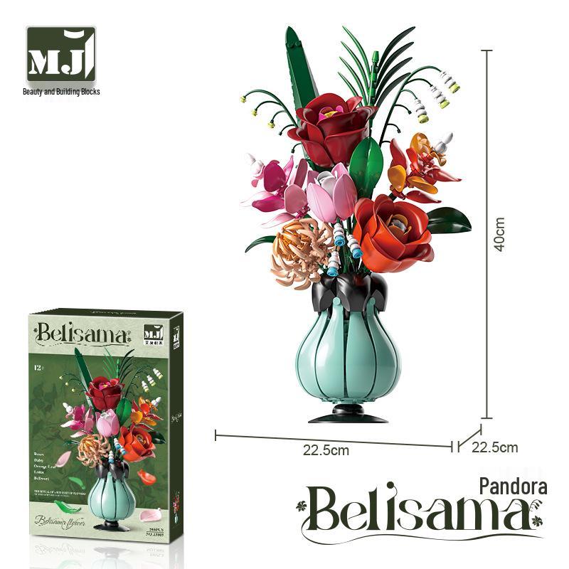 Mattoncini da Costruzione in Vaso Beauty & Bloom: Giocattolo da assemblare con linguaggio floreale per bambine, Decorazione da scrivania, Regalo