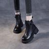 2026 autumn and winter new thick-soled thick-heeled leather British style showing feet small velvet Martin boots women's retro short boots