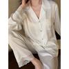 French Lace Splicing Ice Silk Pajamas Spring and Autumn New Light Luxury High-end Cardigan Loungewear Set Lace Long Sleeves