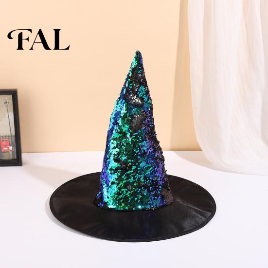 Sparkling Flip Sequin Hat Reversible Witch Hat, Sparkly Glitter Large Wizard Interactive Costume Accessory Halloween Party for Cosplay, Masquerade