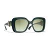 CHANEL Logo temples, acetate fiber, square sunglasses, same style for men and women, green