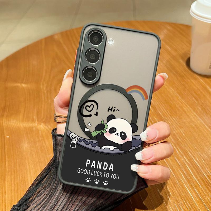 Magnetic For Magsafe Cartoon Panda Case For Samsung Galaxy S24 S25 Edge S23 S26 Ultra S21 FE A15 A35 A55 A56 A54 5G Capa Fundas