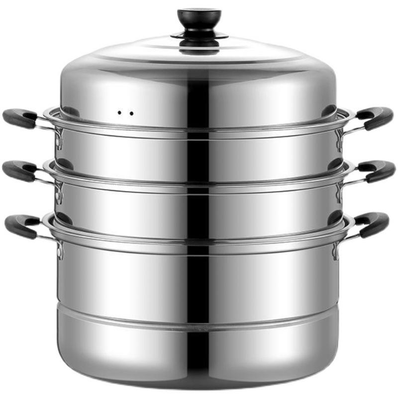 Universal Stainless Steel Multi-Layer Steamer Pot for Buns and Soup, Compatible with Gas and Induction Cookers