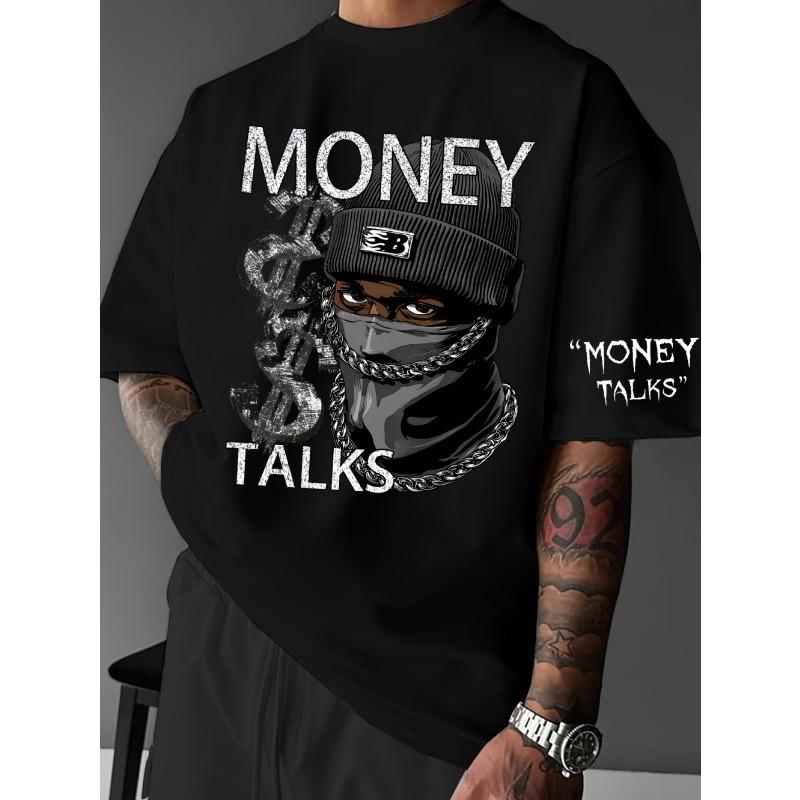 European and American Men's Summer Figure Wealth Letter Print Comfortable and Breathable Round Neck Tshirt Outdoor Street Top
