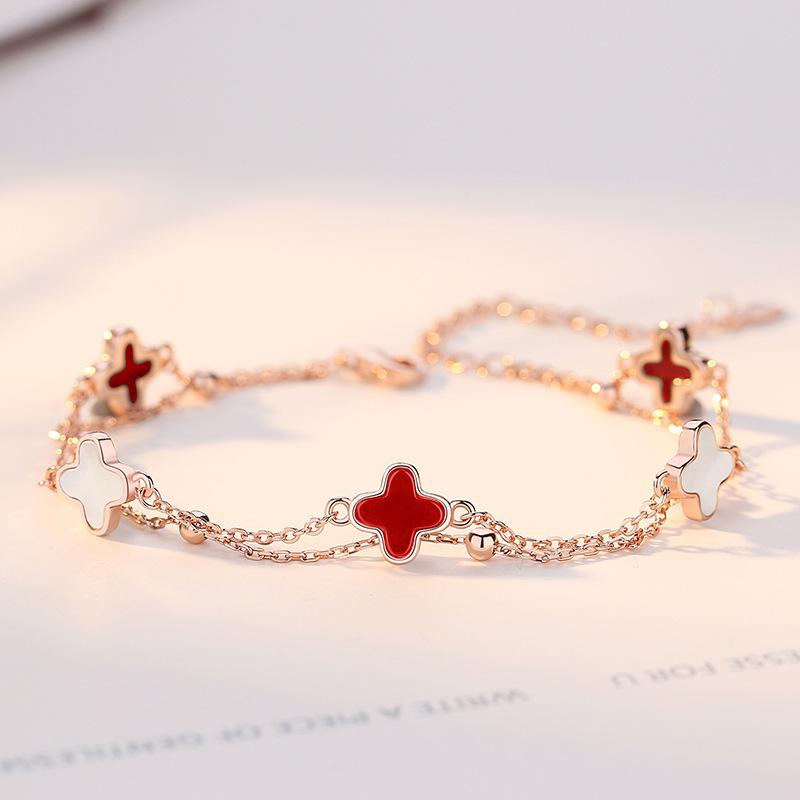 Four-leaf Clover Five-flower Couple Bracelet Female Korean Lady Agate Bracelet Korean Version Bracelet Double Layer