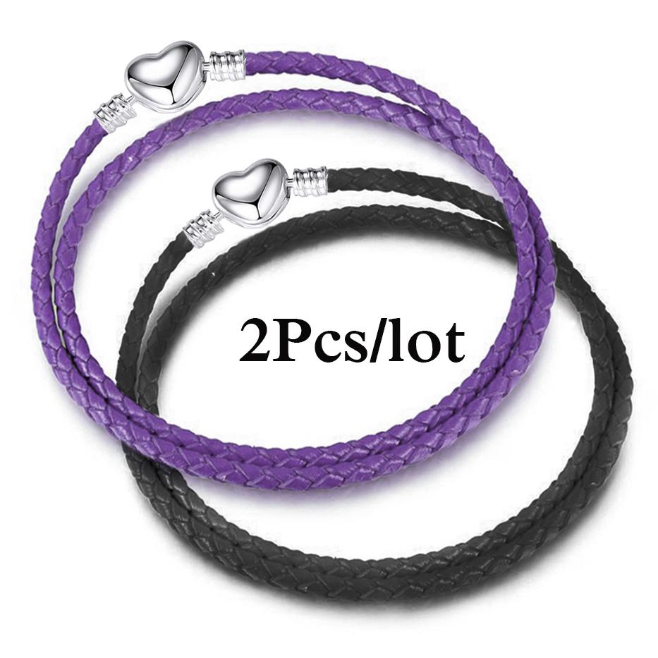 2Pcs/Lot Vintage Jewelry Leather Chain Bracelets Fit DIY Handmade Beads Charms Bracelet Couples Pulsera Jewelry For Women Men