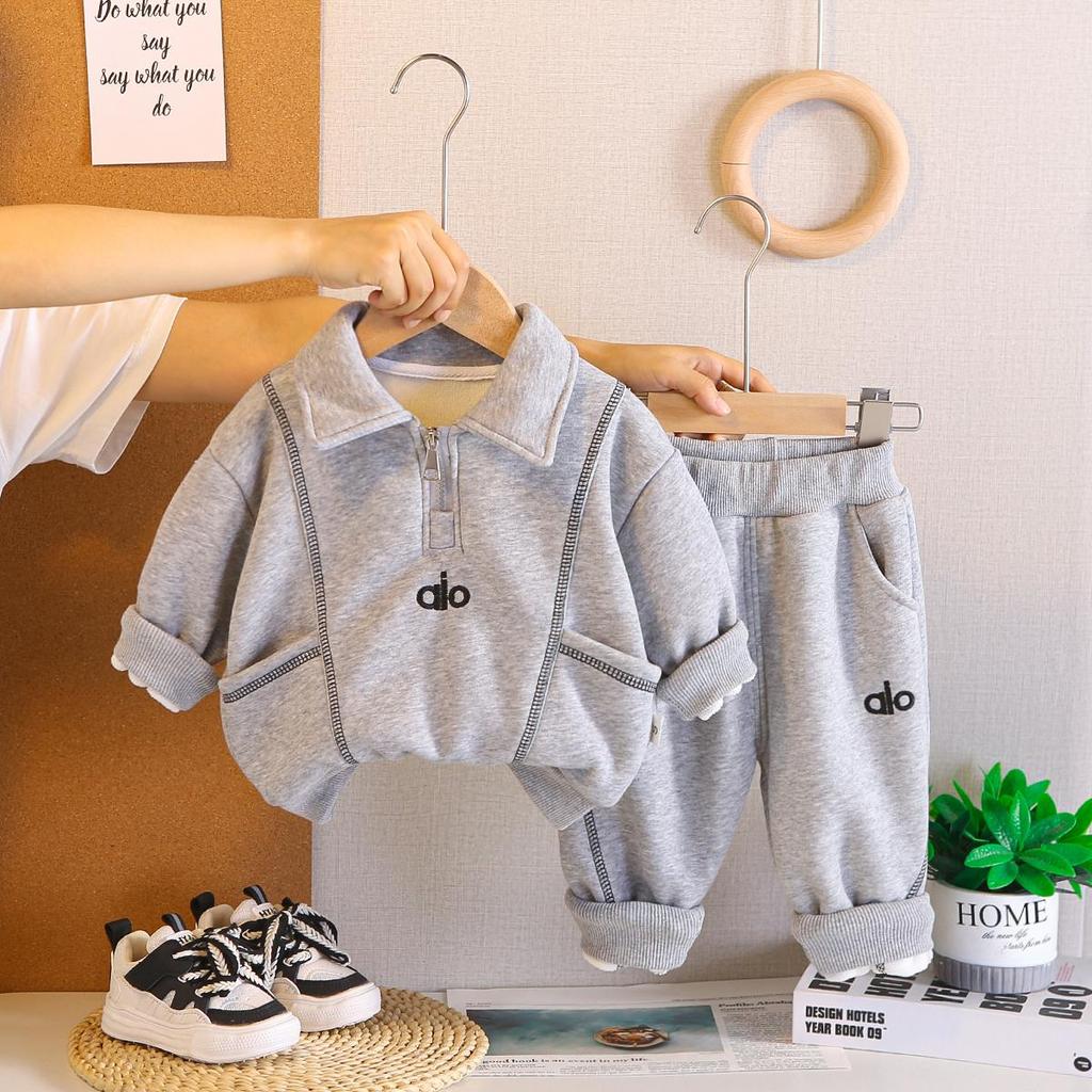 Zweiteiliges Jungen-Langarmset, Kinder-Freizeit-Revers-Sportbekleidungsset für 0- bis 5-Jährige, Hochwertige Kleidung