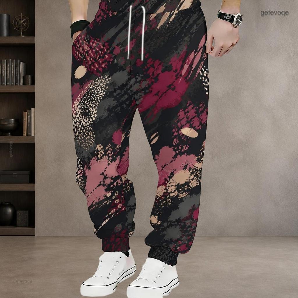 Men S Plus Size Printed Drawstring Waist Side Pockets Jogger Pants Cuffed Ankle Casual Long Trousers