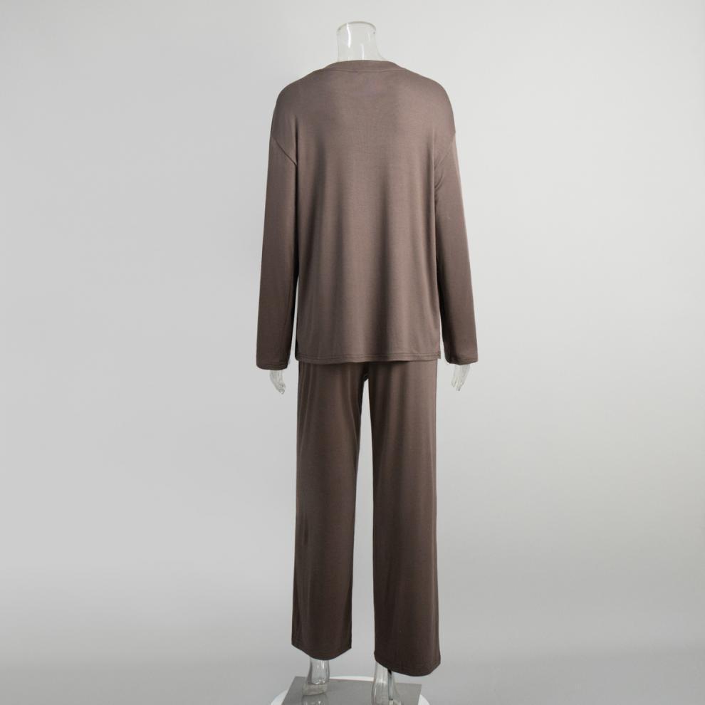 European & American Women's Knit Pajama Set: 2025 Autumn/Winter Loose Round Neck Long Sleeve Top & Pants