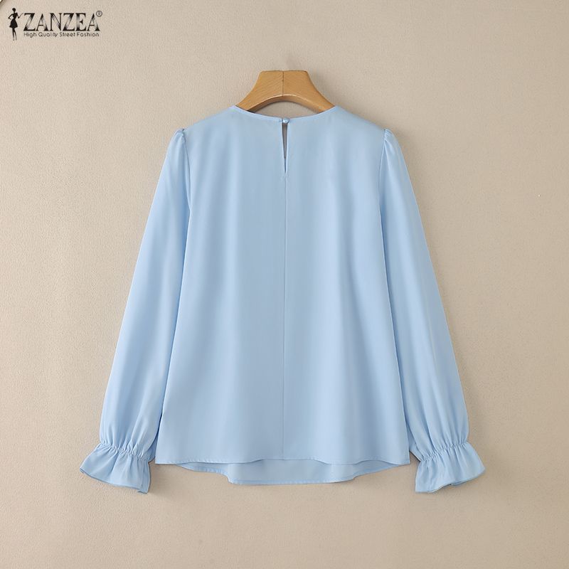 ZANZEA Women Elegant Round Neck Casual Long Sleeve Blouse