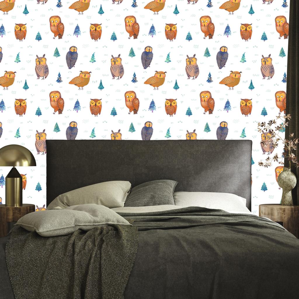 Owls with trees in the background wallpaper for living room and bedroom 50x1000