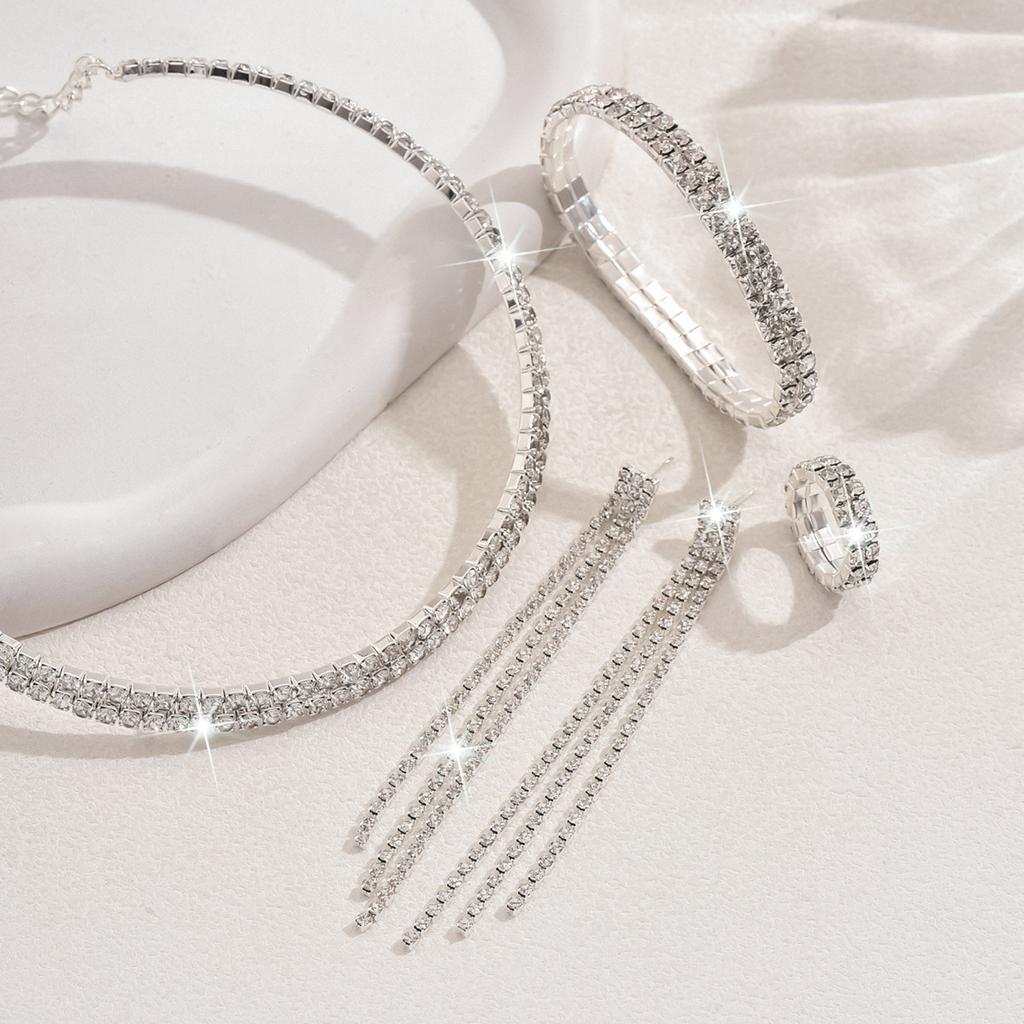 Full Diamond Earrings Ring Premium Zircon Necklace Bracelet Set Jewelry