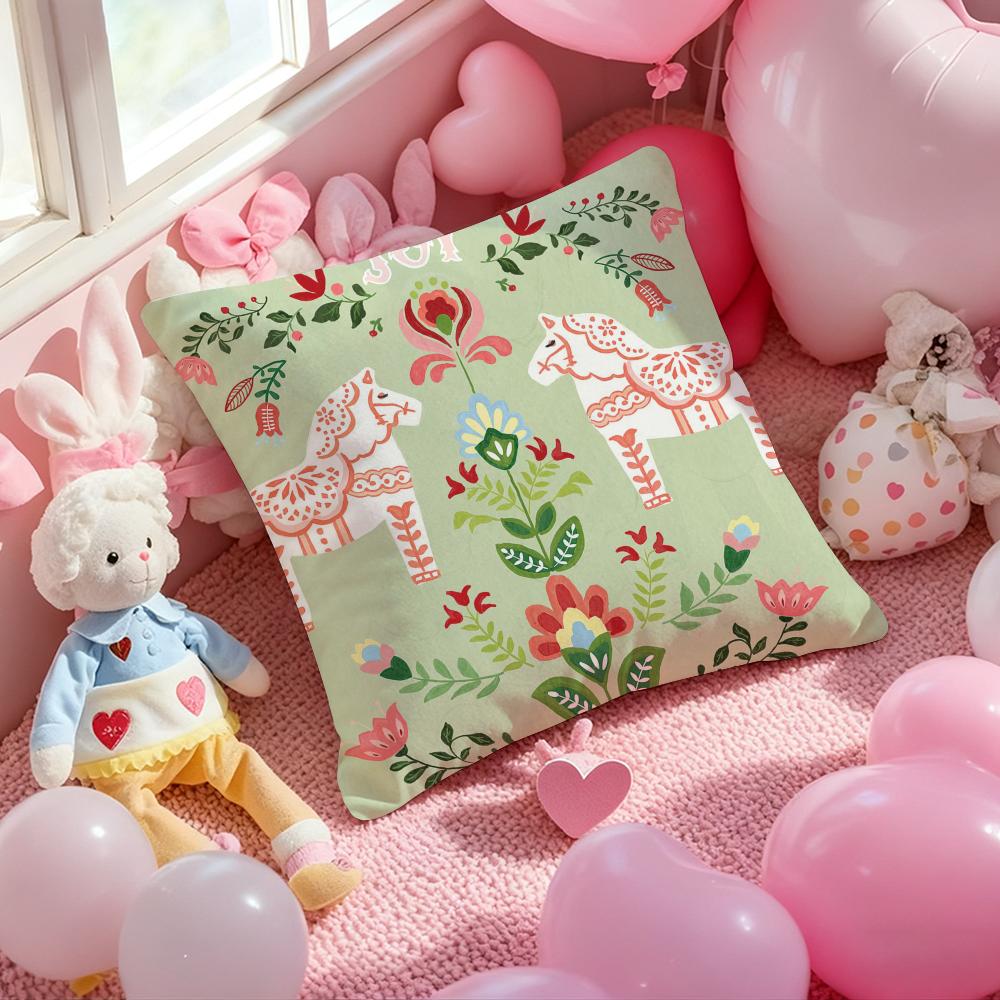 Dala Horse Print Cushion Cover Pattern Printed Pillowcase For Living Room Sofa Cushion Cover & Bedroom Decor