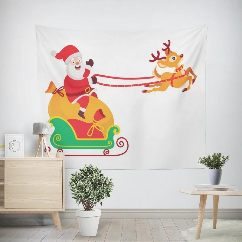 Weihnachten Neujahr Rentierschlitten Muster Wandteppich Wohnzimmer Sofa Auto Innenraum Dekowandteppich