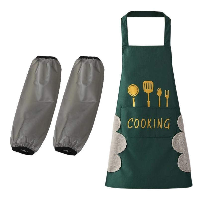 Waterproof Oilproof Apron and Oversleeves Can Wipe Hands Cooking Housework Cleaning Aprons Dirt-resistant Apron Sleeves Sets