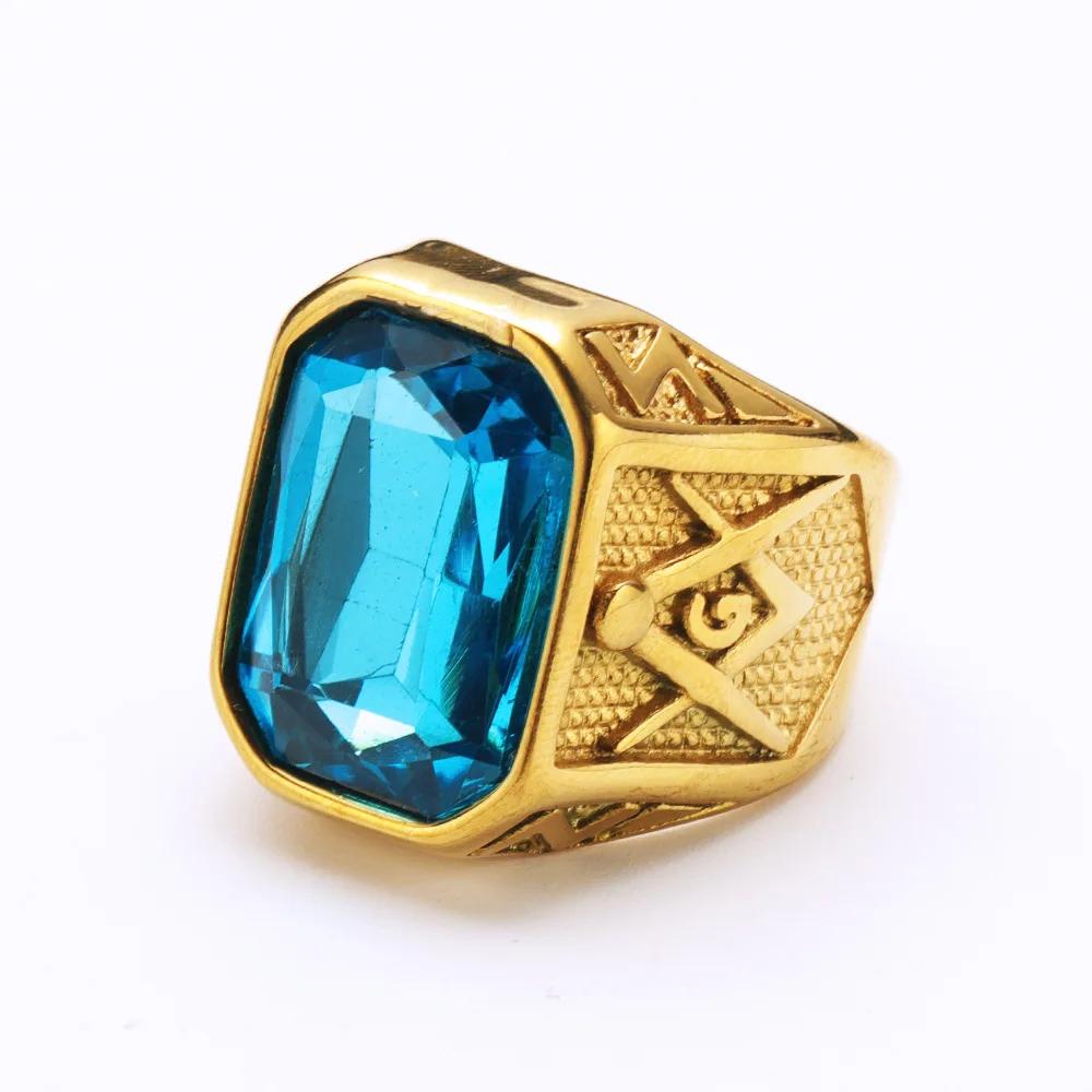 Punk Vintage Masonic Stone Rings for Men Women Party Creative Multi Colored Stainless Steel Letter G Ring Jewelry Gift Wholesale