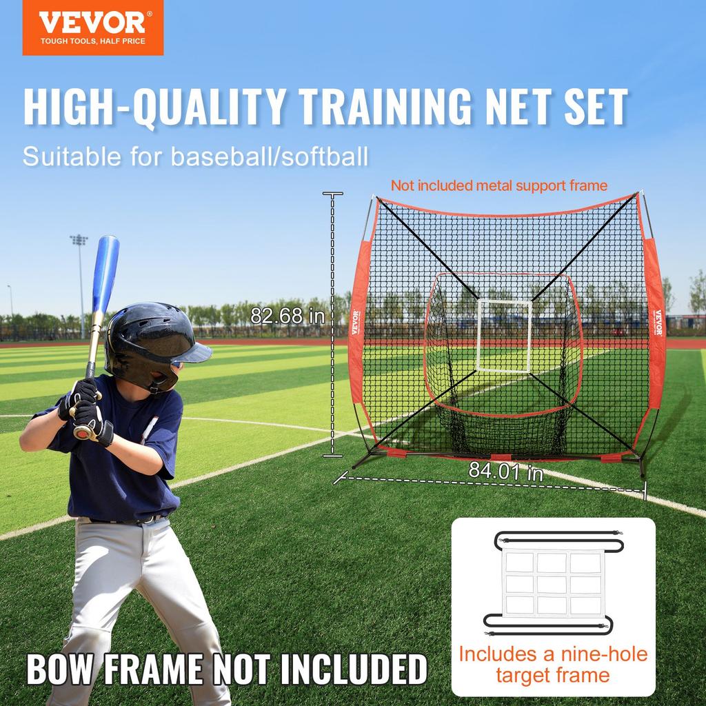 VEVOR 7x7 Ft Baseball Softball Practice Net, Portable Baseball Training Net for Hitting Batting Catching Pitching
