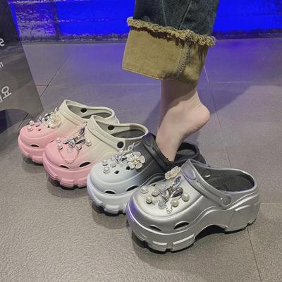 Women's Summer EVA Crystal Love Detachable Closed-Toe Sandals - Thick, Non-Slip, Soft Bottom, Ideal for Beach Wear.