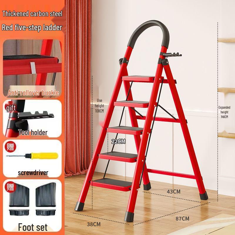 Folding Indoor Multifunctional Telescopic Ladder: High-Carbon Steel, Portable, Thickened Herringbone Design
