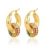 18K Gold Inlaid Zircon Double Ring Earrings - Fashionable Geometric Luxury Hoops for Women