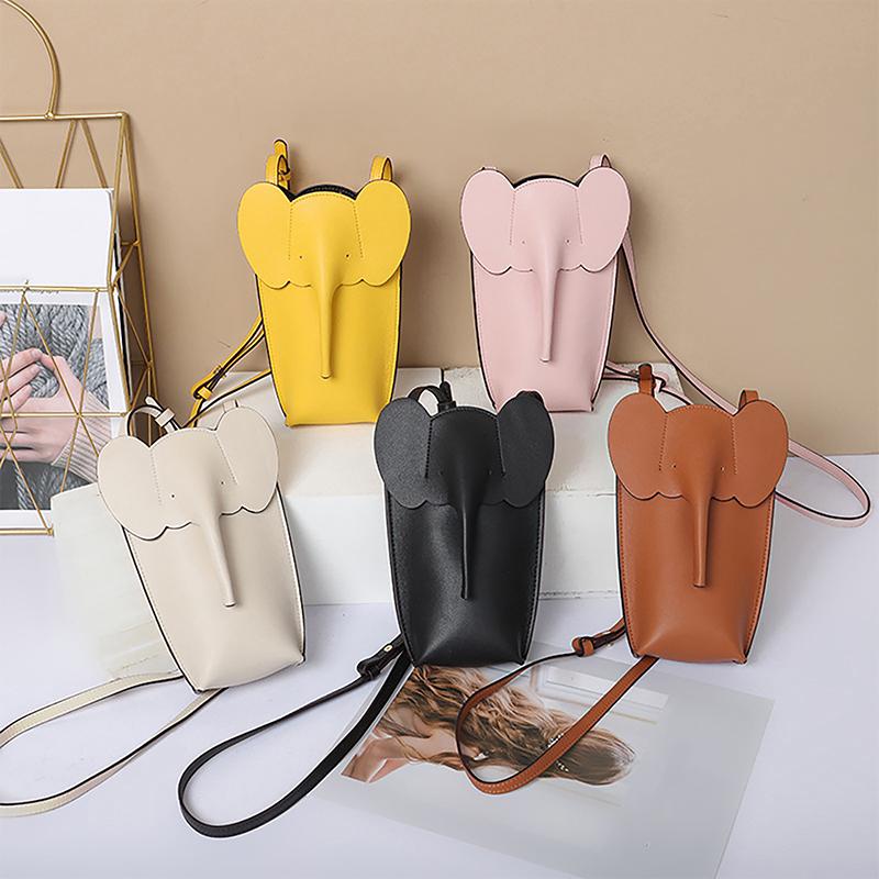 Cute Elephant Crossbody Bags For Girls Women Leather Soft Small Purses Card Wallet Phone Shoulder Bags Solid Color Mini Wallet