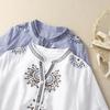 Camicia da Donna Estiva Vintage Larga Ricamata Floreale con Collo Rialzato Manica a Cinque Quarti