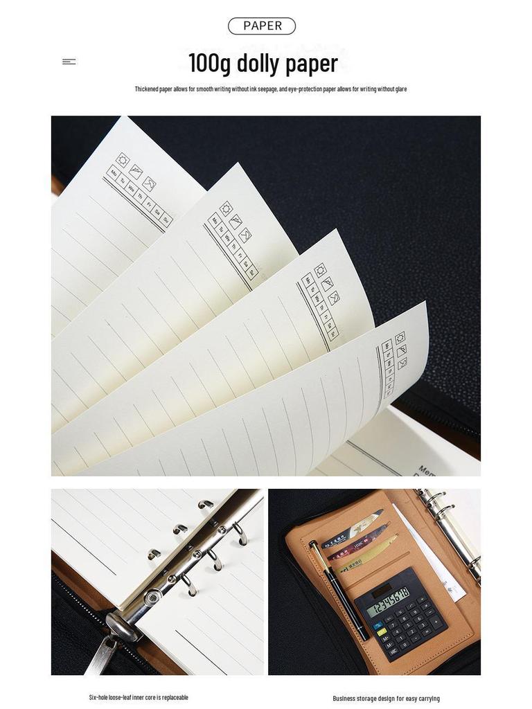 A5 Multi-function Loose-Leaf Notebook with Calculator and Zipper Bag - Customizable Logo