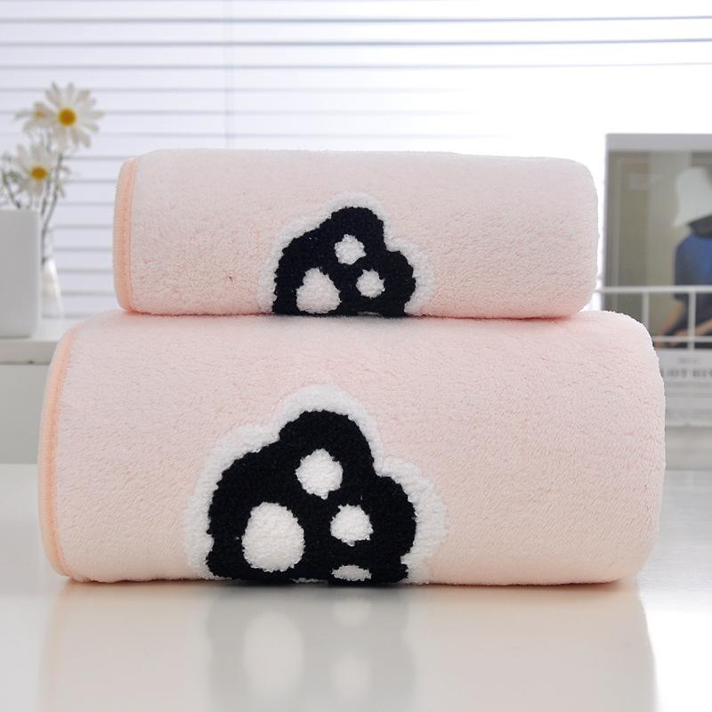 Korallfleece Nationales Schatz Panda Stickerei Mutter und Kind Set Handtuch Saugfähig Haushalt Gesichtsreinigung Badetuch Handtuch Hautfreundlich