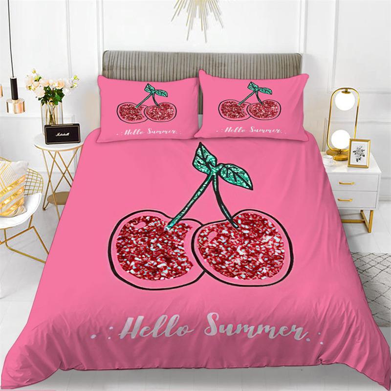 Niedliches Schickes Frucht-Bettwäscheset für Kinder Mädchen Jungen Zimmerdekor Tropischer Ananas Kirsche Granatapfel Druck Bettbezug Kissenbezüge
