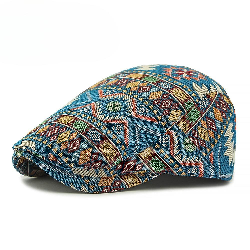 

Unisex Retro Ethnic Jacquard Beret Hat British Style Flat Cap Men Women Newsboy Cap Spring Autumn Winter Casual Peaked Hat 55-59cm синій