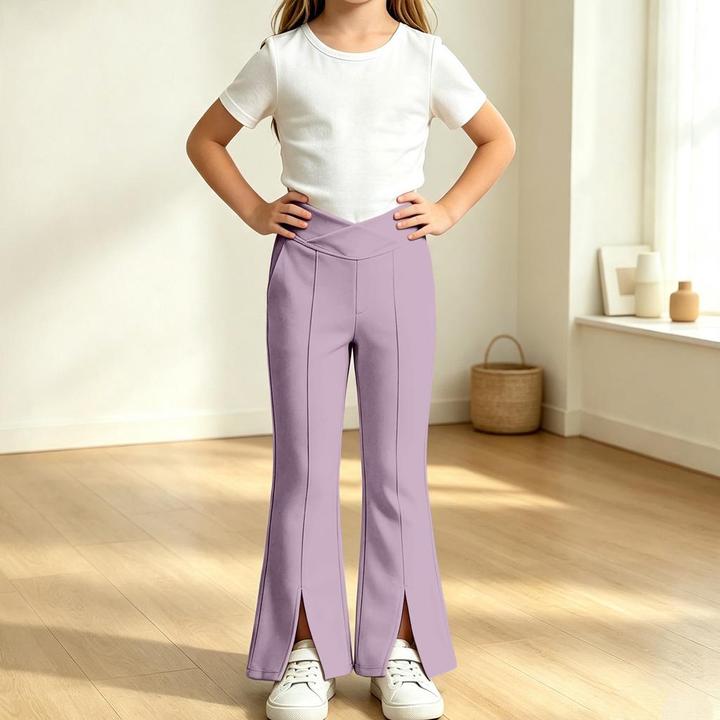 Kids High Waist Flare Pants with Pockets, Color Stretch Casual Yoga Dance Pants, Elastic Waist Activewear for Girls Boys Running and Fitness
