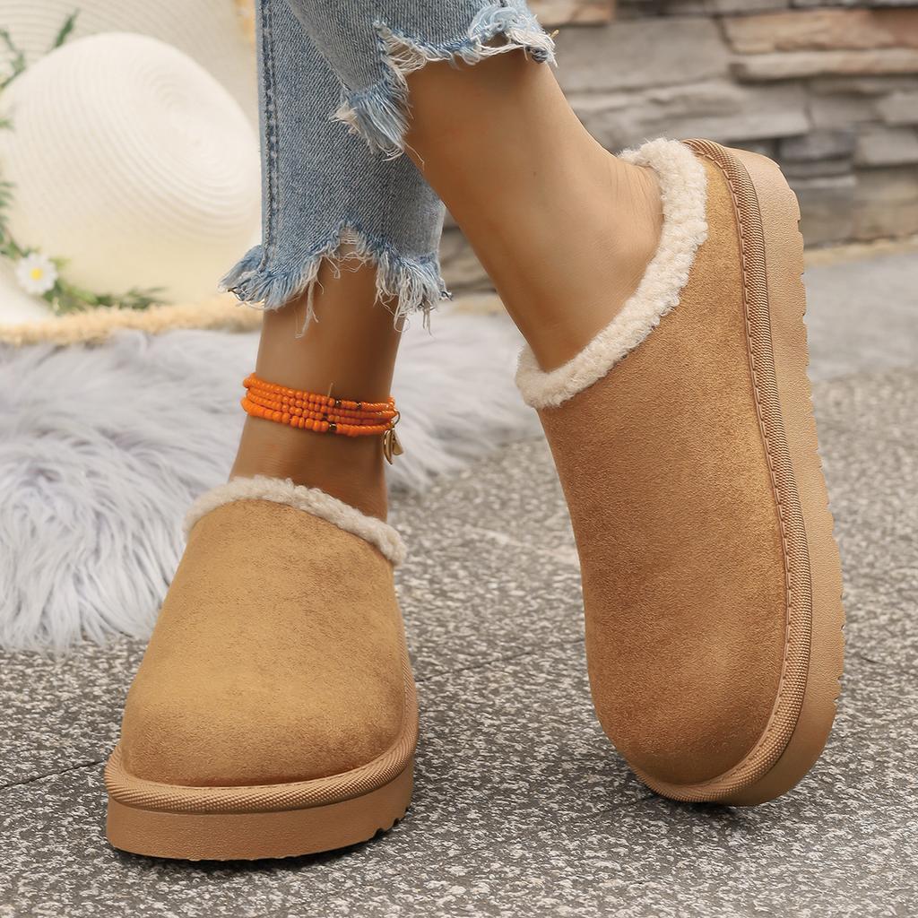 Snow Boots for Women Winter New Cashmere Warm Thick Soles Without Heel-covered Hair Half Slipper Cotton Shoes for Women Boot