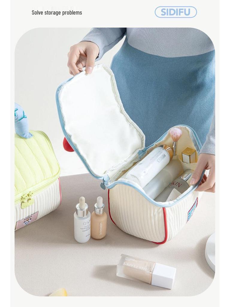Color Block Soft Makeup Travel Bag - Large Capacity Portable Handbag