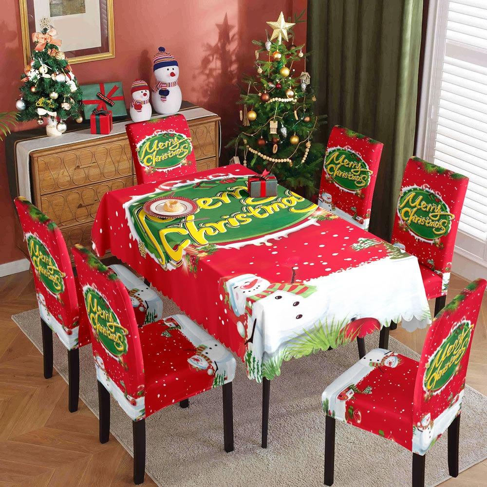 Christmas Waterproof Printed Tablecloth and Chair Covers Set Holiday Dining Decor for Home