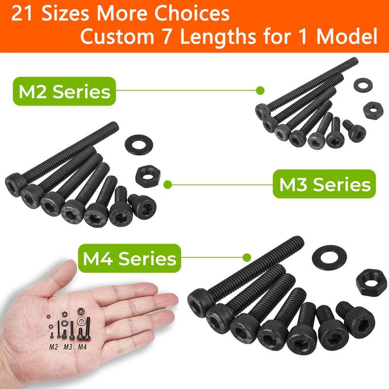 1250PCS M2 M3 M4 Metric Bolt Kit, 4-30MM Hex Socket Cap Screws, 12.9 Alloy Steel Machine Bolts Nuts Washers Assortment