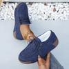 Women Plus Size Canvas Platform Loafers Winter European American Style Lace Up Casual Rocker Shoes
