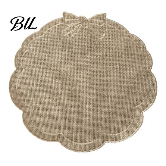 Anti-oil Stain Placemat with Petal Shape And Bow Embroidery Table Mat Round Afternoon Tea Heat Insulation Non-Slip Oil Resistant for Dining
