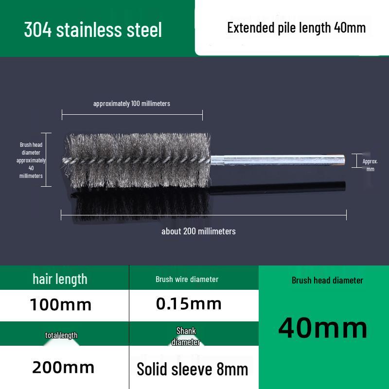 Industrial Rust Removal and Polishing Brush with Handle - Stainless Steel and Copper Wire for Inner Hole Sanding