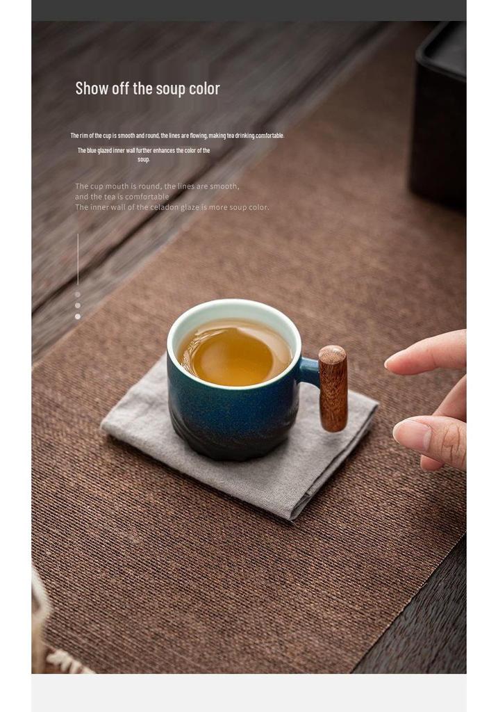 Exquisite Ceramic Tea & Coffee Cup with Wooden Handle - Gradient Glaze, Gift Box Set