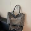 Large Capacity Tote Bag Women Vintage Contrast Color PU Leather Soft Structured Daily Commute Casual Use