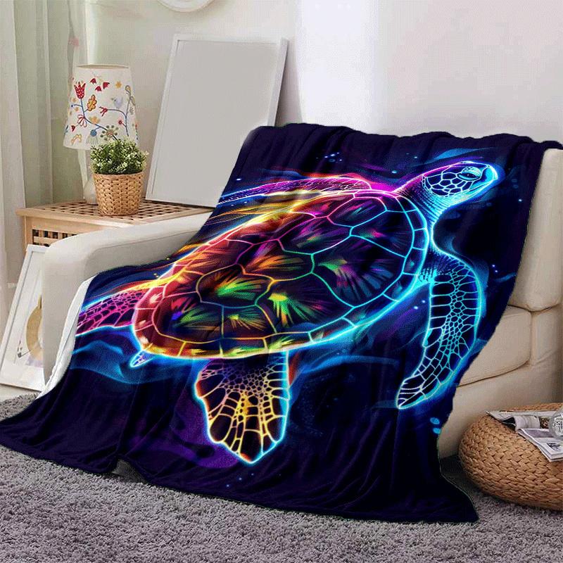 1pc Turtle Printing Lightweight Flannel Blanket, Comfortable and Warm Blanket, for Camping Sofa Bed and Couch Office, Suitable for Gift Blank