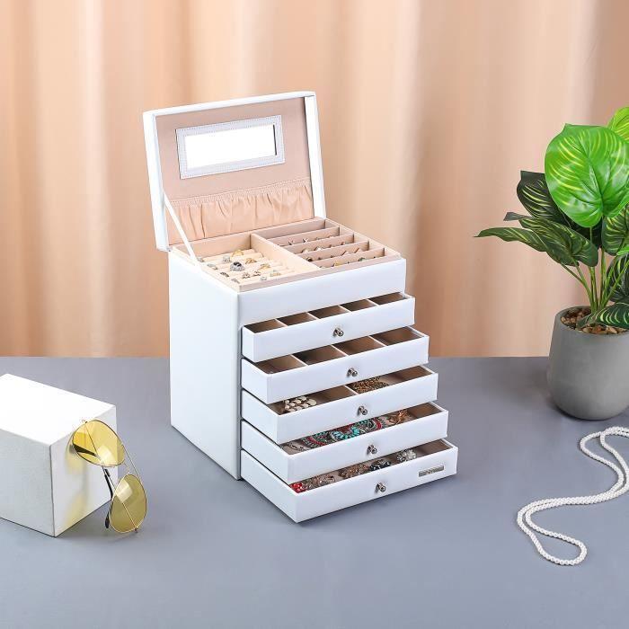 Yorbay Boîte à Bijoux Coffret à Bijoux 6 Étages pour Boucles d'oreille Colliers Bracelets (5 Tiroirs, Blanc)