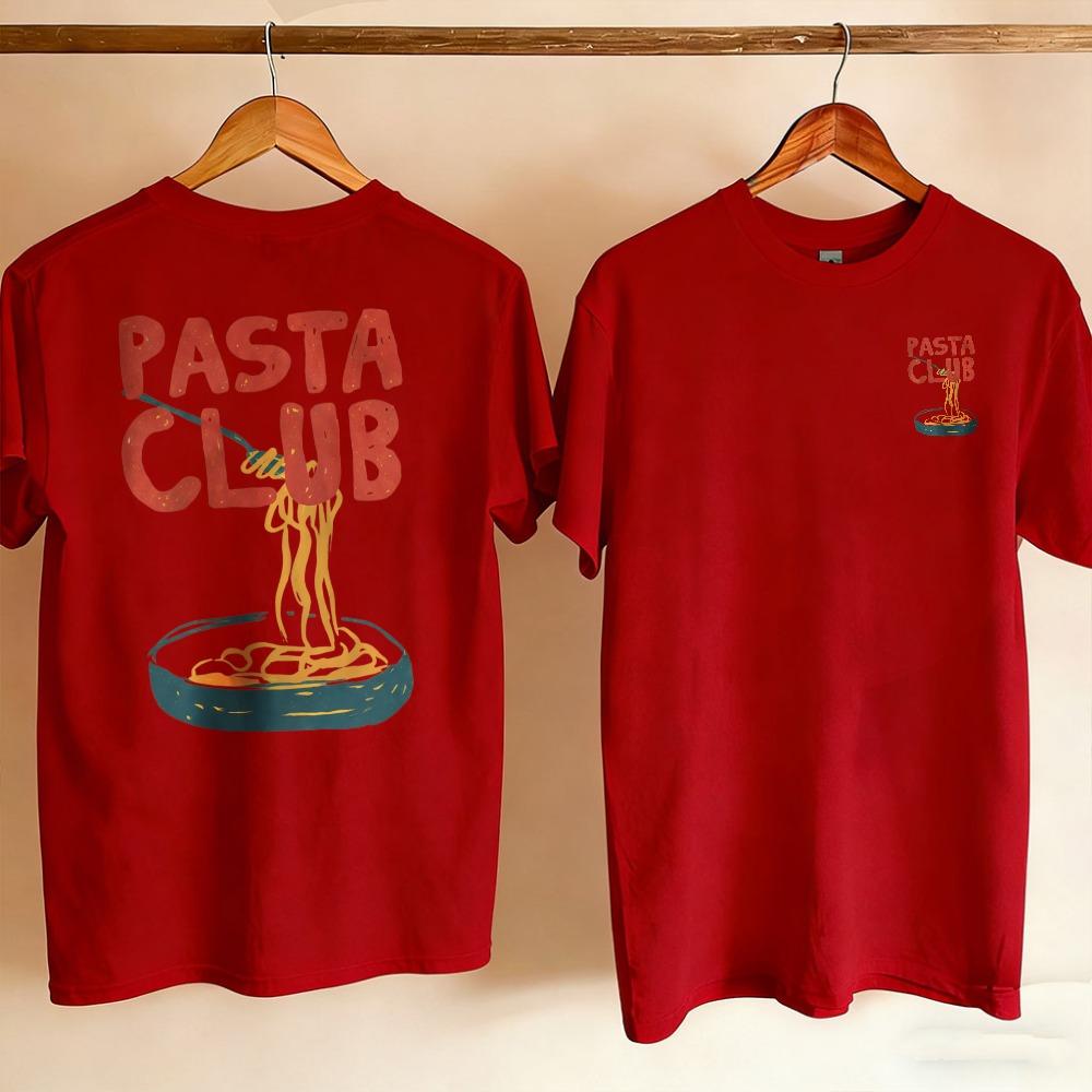 Women Pasta Club Spaghetti Noodle Bowl Front Back Tshirt Vintage Italian Food Funny Cotton Carb Pasta Food Enthusiast Casual Top