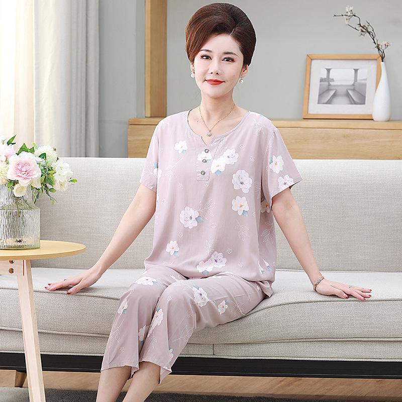 Pigiama Primavera Estate Maniche Corte Pantaloni Lunghi Cotone Tuta Homewear Taglia Plus Extra Large