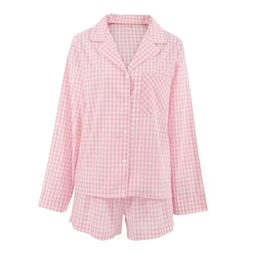 Summer Casual Cardigan Two-piece Set in Large Size, Loose and Check Pattern, Women's Outfit