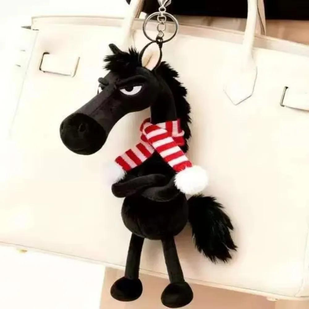 Adorable Creative Dark Horse Keychain Mascot Cute Simulation Horse Soft Chinese Style Zodiac Pony Figurine Room Decoration