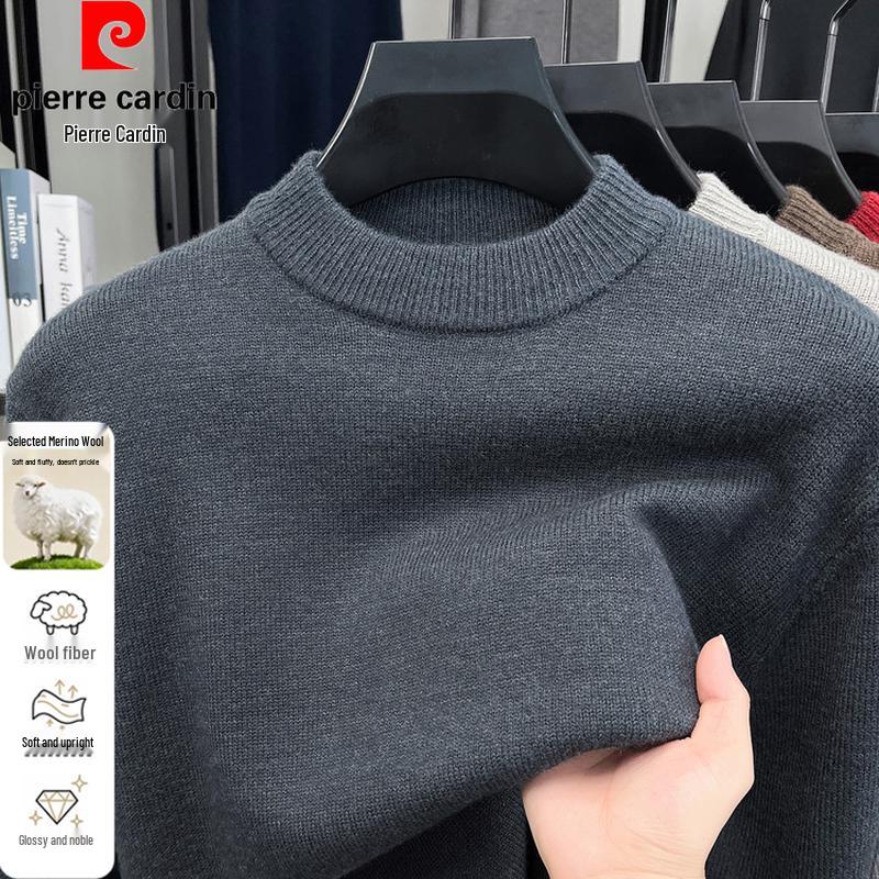 Pierre Cardin Men's Autumn/Winter Thickened Solid Color Wool-Blend Sweater