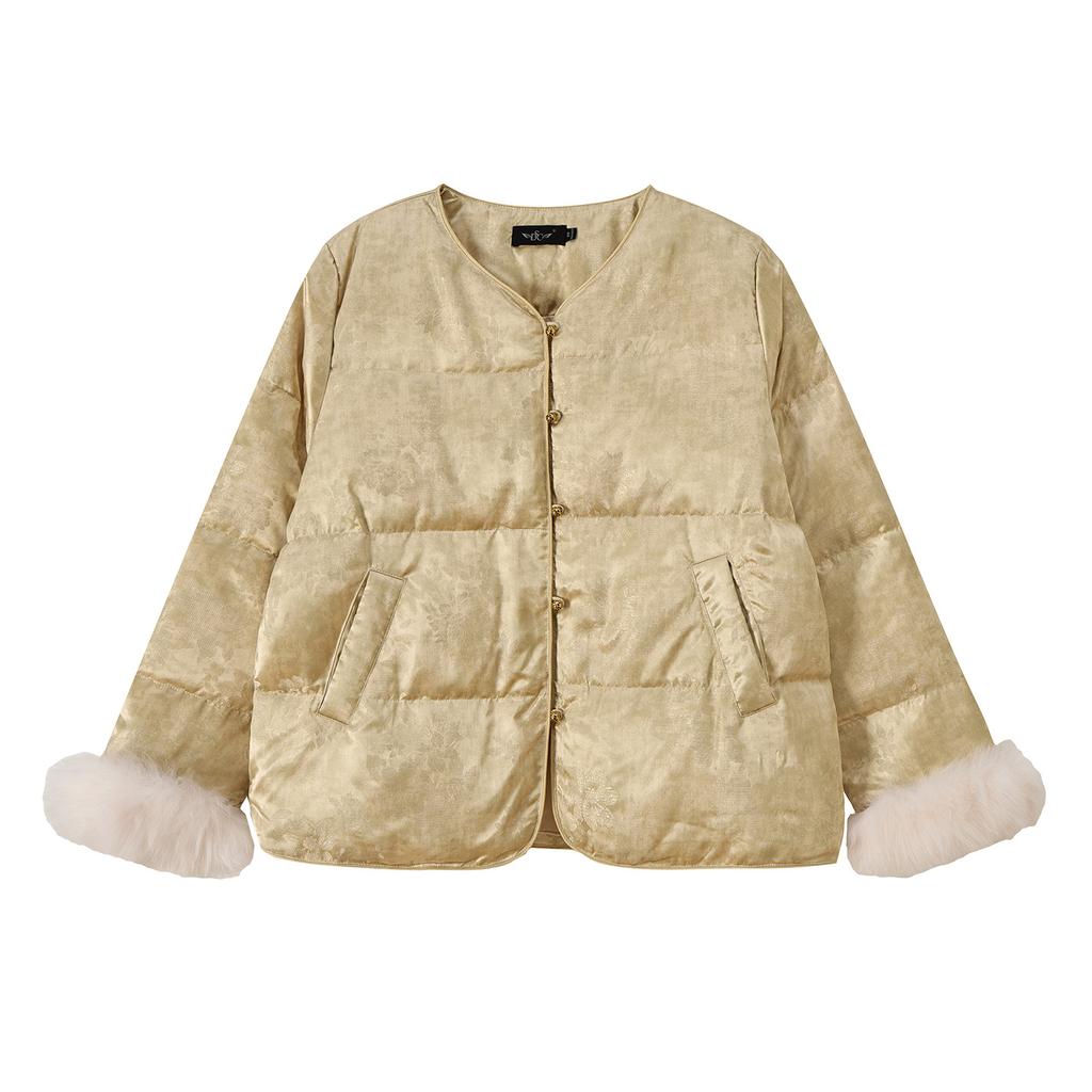 New Chinese-style fluffy splicing jacquard down jacket winter 90 white duck down national style warm jacket 413691